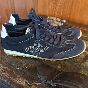 Sam Edelman Navy Suede Lace-Up Sneakers with White Heel Tab